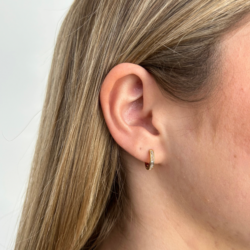 Rectangular CZ in small hoop earring