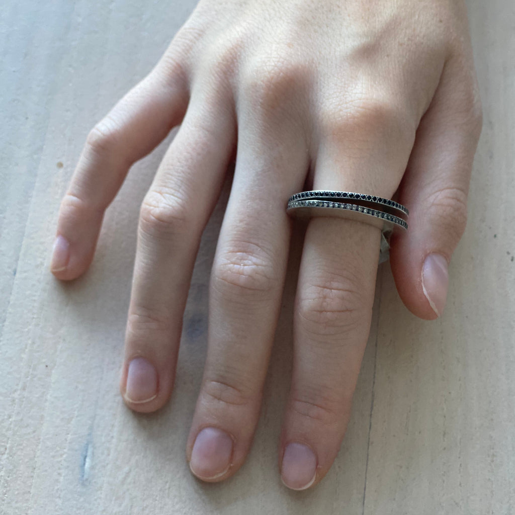Silver Diamond Ring with Black Diamonds